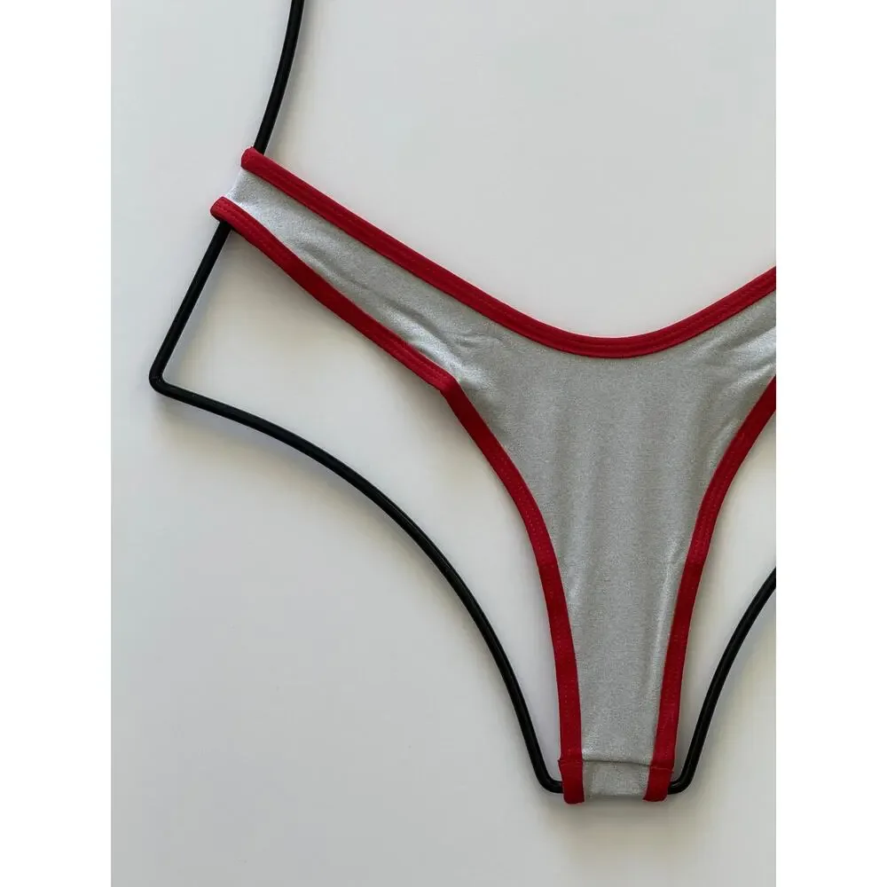 NWT Frankies Bikinis Full Moon Micro Thong Bikini Bottom Cherry Mint Medium M